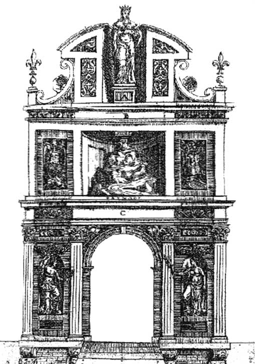 La entrada del rey Enrique III en  Mantua, 1576. Frontispicio con el Monte Olimpo, antigua divisa de la ciudad