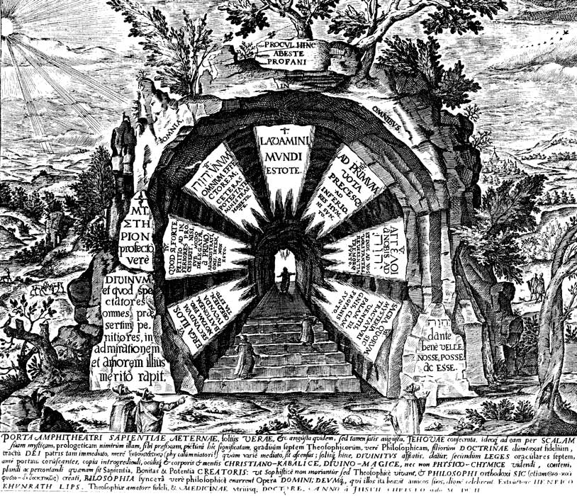 Anfiteatro de la Sabiduría Eterna, Hanau 1609. La entrada a la caverna iniciática.