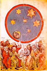 Astrólogos observando el cielo en un almanaque alemán del siglo XV